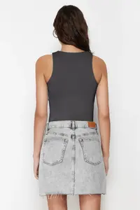 TRENDYOLMİLLA Anthracite Barbell Collar Fitted Flexible Bottom snaps Knitting Bodysuit .D.0044 - Image 6