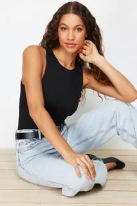 TRENDYOLMİLLA Black Barbell Collar Fitted Flexible Bottom snaps Knitting Bodysuit .D.0044 - Image 2
