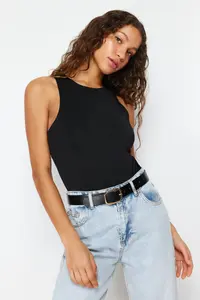 TRENDYOLMİLLA Black Barbell Collar Fitted Flexible Bottom snaps Knitting Bodysuit .D.0044 - Image 3
