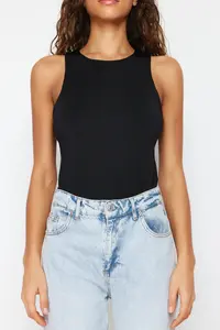 TRENDYOLMİLLA Black Barbell Collar Fitted Flexible Bottom snaps Knitting Bodysuit .D.0044 - Image 4