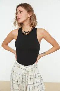 TRENDYOLMİLLA Black Barbell Collar Fitted Flexible Bottom snaps Knitting Bodysuit .D.0044 - Image 7