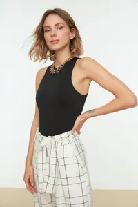 TRENDYOLMİLLA Black Barbell Collar Fitted Flexible Bottom snaps Knitting Bodysuit .D.0044 - Image 8