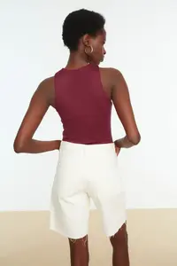TRENDYOLMİLLA Burgundy Barbell Collar Fitted Flexible Bottom snaps Knitting Bodysuit .D.0044 - Image 3