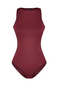 TRENDYOLMİLLA Burgundy Barbell Collar Fitted Flexible Bottom snaps Knitting Bodysuit .D.0044 - Image 4