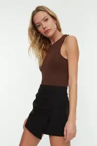 TRENDYOLMİLLA Dark Brown Barbell Collar Fitted Flexible Bottom snaps Knitting Bodysuit .D.0044 - Image 2