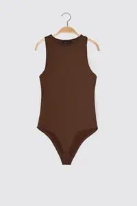 TRENDYOLMİLLA Dark Brown Barbell Collar Fitted Flexible Bottom snaps Knitting Bodysuit .D.0044 - Image 6
