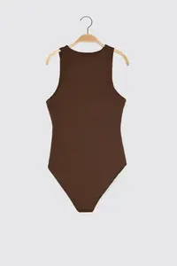 TRENDYOLMİLLA Dark Brown Barbell Collar Fitted Flexible Bottom snaps Knitting Bodysuit .D.0044 - Image 7