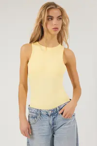 TRENDYOLMİLLA Light Yellow Barbell Collar Fitted Flexible Bottom snaps Knitting Bodysuit .D.0044 - Image 2