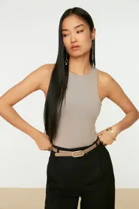 TRENDYOLMİLLA Mink Barbell Collar Fitted Flexible Bottom snaps Knitting Bodysuit .D.0044 - Image 5