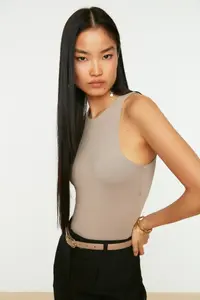 TRENDYOLMİLLA Mink Barbell Collar Fitted Flexible Bottom snaps Knitting Bodysuit .D.0044 - Image 6