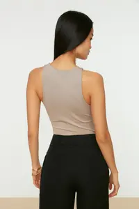 TRENDYOLMİLLA Mink Barbell Collar Fitted Flexible Bottom snaps Knitting Bodysuit .D.0044 - Image 9