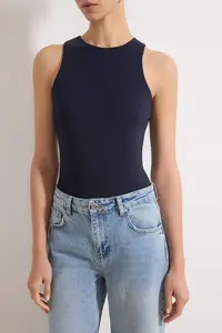 TRENDYOLMİLLA Navy Blue Barbell Collar Fitted Flexible Bottom snaps Knitting Bodysuit .D.0044 - Image 3