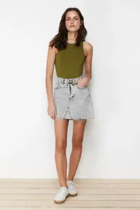 TRENDYOLMİLLA Oil Green Barbell Collar Fitted Flexible Bottom snaps Knitting Bodysuit .D.0044 - Image 2