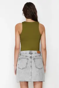 TRENDYOLMİLLA Oil Green Barbell Collar Fitted Flexible Bottom snaps Knitting Bodysuit .D.0044 - Image 6