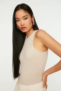 TRENDYOLMİLLA Stone Barbell Collar Fitted Flexible Bottom snaps Knitting Bodysuit .D.0044 - Image 2