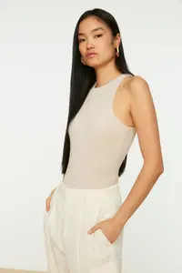 TRENDYOLMİLLA Stone Barbell Collar Fitted Flexible Bottom snaps Knitting Bodysuit .D.0044 - Image 3