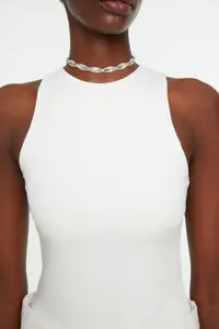 TRENDYOLMİLLA White Barbell Collar Fitted Flexible Bottom snaps Knitting Bodysuit .D.0044 - Image 2