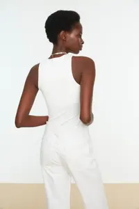 TRENDYOLMİLLA White Barbell Collar Fitted Flexible Bottom snaps Knitting Bodysuit .D.0044 - Image 3