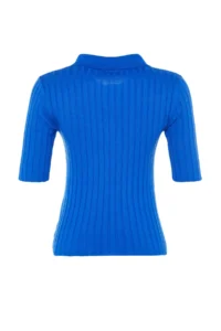 TRENDYOLMİLLA Mavi Basic Polo Shirt Collar T-Shirt Look Thin Blouse - Image 9