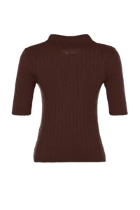 TRENDYOLMİLLA Brown Basic Polo Shirt Shirt Collar T-Shirt Look Knitwear Thin Blouse - Image 12