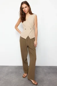 TRENDYOLMİLLA Mink Weaving Bonnet Button Detailed Double breasted Blouse - Image 5