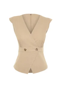 TRENDYOLMİLLA Mink Weaving Bonnet Button Detailed Double breasted Blouse - Image 7