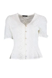 TRENDYOLMİLLA Ecru brodeli Short Sleeve Weaving Blouse - Image 6