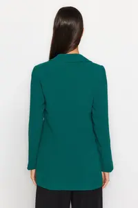 TRENDYOLMİLLA Emerald Green Lined Double breasted Kapama Weaving Blazer Jacket - Image 8