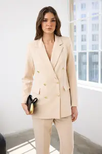 TRENDYOLMİLLA Stone Oversized Lined Double breasted Kapama Weaving Blazer Jacket - Image 2