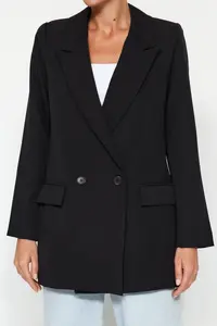 TRENDYOLMİLLA Black Regular Lined Double breasted Kapama Weaving Blazer Jacket - Image 6