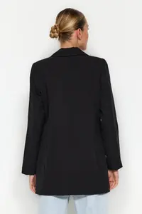 TRENDYOLMİLLA Black Regular Lined Double breasted Kapama Weaving Blazer Jacket - Image 7