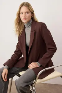 TRENDYOLMİLLA Brown Regular Lined Double breasted Kapama Weaving Blazer Jacket - Image 2