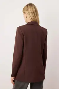 TRENDYOLMİLLA Brown Regular Lined Double breasted Kapama Weaving Blazer Jacket - Image 4