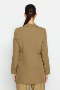 TRENDYOLMİLLA Light Khaki Regular Lined Double breasted Kapama Weaving Blazer Jacket - Image 8