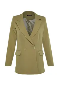 TRENDYOLMİLLA Light Khaki Regular Lined Double breasted Kapama Weaving Blazer Jacket - Image 9