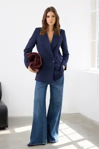TRENDYOLMİLLA Navy Blue Regular Lined Double breasted Kapama Weaving Blazer Jacket