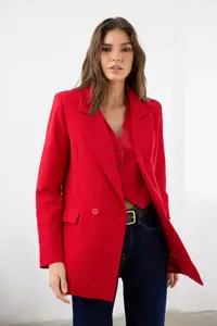 TRENDYOLMİLLA Red Regular Lined Double breasted Kapama Weaving Blazer Jacket