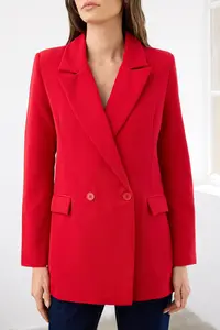 TRENDYOLMİLLA Red Regular Lined Double breasted Kapama Weaving Blazer Jacket - Image 3