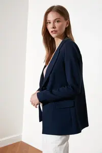 TRENDYOLMİLLA Navy Blue Regular Lined Weaving Blazer Jacket - Image 10