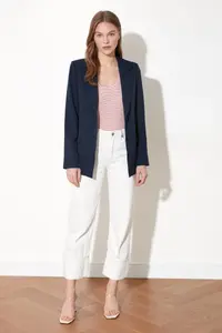 TRENDYOLMİLLA Navy Blue Regular Lined Weaving Blazer Jacket - Image 11
