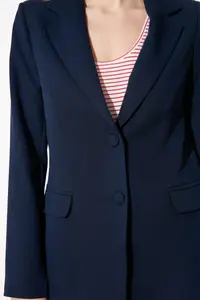 TRENDYOLMİLLA Navy Blue Regular Lined Weaving Blazer Jacket - Image 12