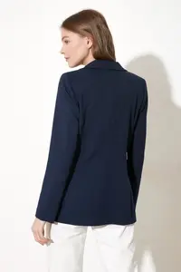 TRENDYOLMİLLA Navy Blue Regular Lined Weaving Blazer Jacket - Image 13