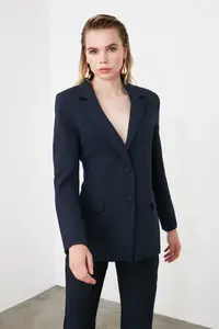 TRENDYOLMİLLA Navy Blue Regular Lined Weaving Blazer Jacket - Image 15