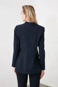 TRENDYOLMİLLA Navy Blue Regular Lined Weaving Blazer Jacket - Image 18