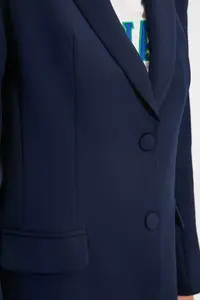 TRENDYOLMİLLA Navy Blue Regular Lined Weaving Blazer Jacket - Image 6