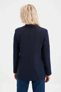 TRENDYOLMİLLA Navy Blue Regular Lined Weaving Blazer Jacket - Image 7