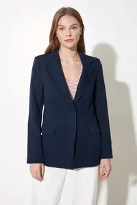 TRENDYOLMİLLA Navy Blue Regular Lined Weaving Blazer Jacket - Image 9