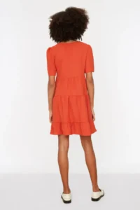 TRENDYOLMİLLA Brick Rejection Wide Cut V-neck Mini Weaving Dress - Image 5