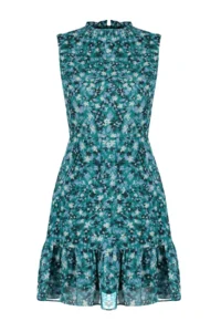 TRENDYOLMİLLA Dark Green Floral A Cut Frilly Lined Mini Weaving Dress - Image 7
