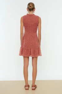 TRENDYOLMİLLA Brick Rejection Floral A Cut Frilly Lined Mini Weaving Dress - Image 5